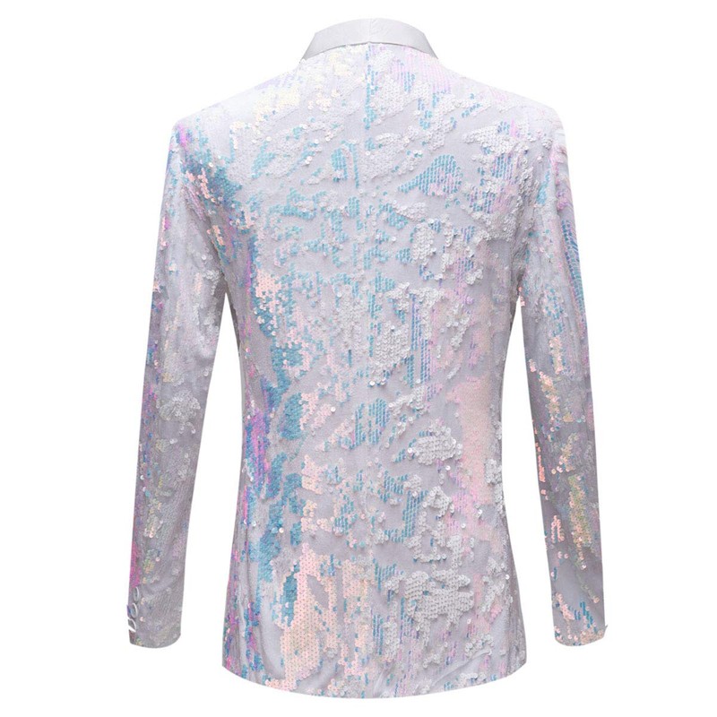 PYJTRL Men Fashion Velvet Sequins Floral Pattern Suit Jacket Blazer