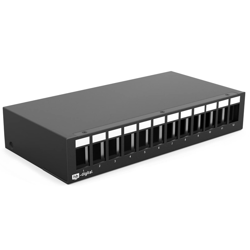 hb-digital 12-Port Patch Panel Housing for Keystone Modules with e.g.