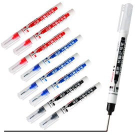 YFPOPONE Pack of 9 Deep Hole Markers, 20 mm Tip Construction Site Pen, 13.5 cm Drill Hole Marker, Black/Blue/Red Marker Pen for Carpenter, Metal Marker with Long Tip for Hard to Reach Areas