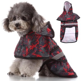 Impermeable Perro, Impermeable Abrigo para Perro con Capucha y Correas de Cierres de Gancho y Bucle y Tira Reflectante, Ajustable Portátil Impermeable para Perro (S, Chest: 14'', Body 10'')