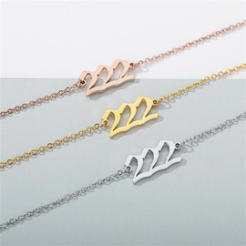 PAURO Women's Stainless Steel Angel Number 222 Bracelet Chain Adjustable Minimalist Numerology Jewelry Gold