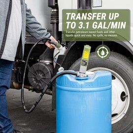 TERA PUMP Fuel Transfer Pump w/Quick Flow Control Nozzle & Telescopic Tube - [ Powerful Rechargeable Battery ] 5 FT Discharge Hose, Multipurpose Portable Battery Pump For Gas, Diesel, Water (3.1 GPM)