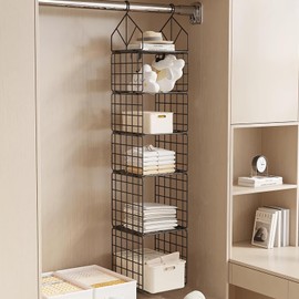 Yagizaai Hanging Closet Organizer, Carbon Steel 6-Shelf Closet Hanging Storage, Collapsible Hanging Closet Shelves, Versatile Storage for Clothes, Handbags (Black)