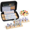 Mexican Train Double 12 Dominoes Set with 4 Wooden Trays/Racks