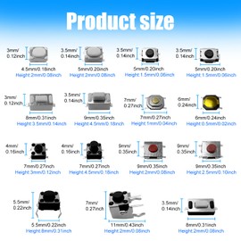 300 Pcs Micro Switch Tactile Button Tactile Push Button Switch Micro Momentary Tact Assortment Kit Micro Switch Button Assortment with a Tweezer for Car Remote Control Key (15 Values)