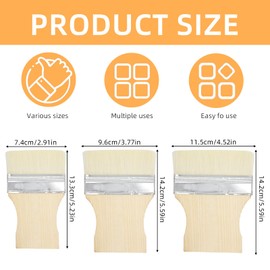 Pack of 3 Paddle Surface Brushes, Flat Brush Set Brush with Poplar Handle, Reusable Brush Set, Paddles, Flat Brush with Wooden Handle, Wool Brush, Art Brush for Watercolour, Gouache, Acrylic, Oil (3/4