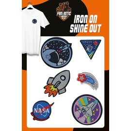 NASA - Juego de parches para planchar espaciales para niños, estrellas de cohetes, astronautas y galaxias, parches bordados para chaquetas, mochilas, jeans, aplicaciones de tela DIY
