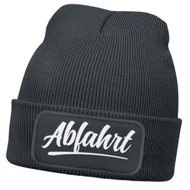 MoonWorks® Men's Beanie with Patch Knitted Hat with Saying Print Abfahrt Funny Hat Men, darkgray