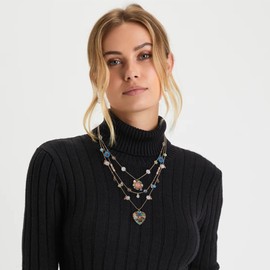 EVER FAITH Flower Beads Multilayer Necklace Set, Vintage Statement Chunky Choker Bib Collar Statement Necklace with Earrings Set Costume Statement Jewellery, Crystal