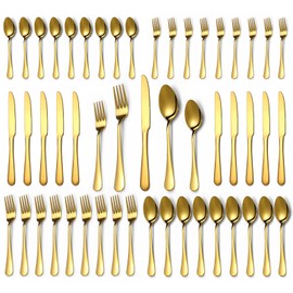 Lazycorner 50 Pcs Gold Silverware Set for 10, Food Grade Stainless Steel Flatware Set Include Fork/Knife/Spoon, Mirror Polished Eating Utensils Sets, Reusable Silverwear Cutlery Set, Dishwasher Safe