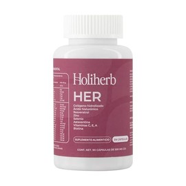 Holiherb - Cápsulas HER | Hair Skin & Nails para Mujer | Colágeno Hidrolizado + Biotina + Ácido Hialurónico + MSM + Selenio + Resveratrol | 90 Cápsula