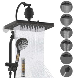 Hibbent 5-spray Dual Filtered Rainfall Shower Head Combo, High Pressure 13'' Showerhead with 10 Spray Handheld, Easy Reach 4-way Diverter Arm with Pause Mode, 71'' Hose & Holder, Oil-Rubbed Bronze