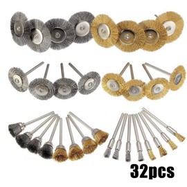 Pack of 32 Wire Brush Wheel Cup Brass Stainless Steel Wire Brush Polishing Discs Complete Set for Dremel Rotary Tools Cleaning Buffing Accessories