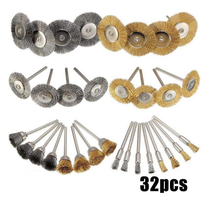 Pack of 32 Wire Brush Wheel Cup Brass Stainless Steel