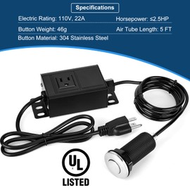 Air Switch Kit for Garbage Disposal, UL Listed Sink Top Air Switch for Food Waste Disposal, 3.58” Extra Long Air Button (Brushed Stainless Steel)
