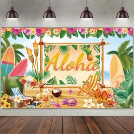 Hawaiian Aloha Backdrop Luau Party Decoration Banner 5.9x3.6Ft
