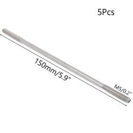 TOP-VIGOR 5Pcs Double End Threaded Stud Screw Bolt, M5x150mm 304 Stainless Steel Rod Bolts Thread Reducer Adapter, Adjustable Push Rod Stud for Furniture Hardware Machinery Maintenance and Fixes