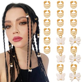 15 Pcs Hair Jewelry for Braids Accessories Gold Bow Butterfly Star Metal Alloy Beads Cuffs Clip for Women Men Girls Dreadlock Decorations Party Styling Tools