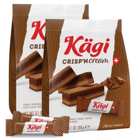 Swiss Milk Chocolate Mousse Filled Wafers by Kägi, Individually Wrapped Snacks, Chocolate Gift, Kägi Crisp'n Cream, Choco Cream, 2-Pack, 88g Bags