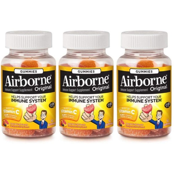 Airborne Assorted Fruit Flavored Gummies, 42 Count - 750mg of Vitamin C and Minerals & Herbs Immune Support (Packaging May Vary) (Pack of 3)