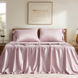 EVERGRACE Cotton Tencel Sheets King Size 4 Piece Set, Silky Soft Cooling Bed Sheets, Luxury Organic Eucalyptus Lyocell Sheets with Deep Pocket, 1 Fitted Sheet, 1 Flat Sheet, 2 Pillowcases, Mauve Pink