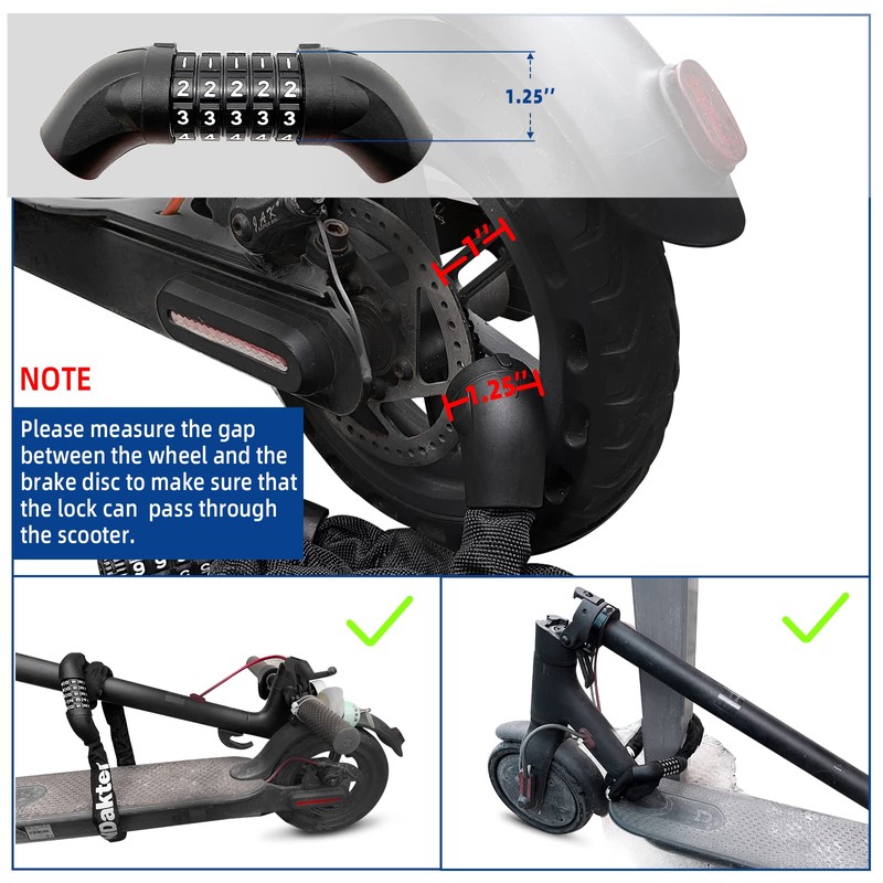 NDakter - Candado de cadena para bicicleta, combinación de 5