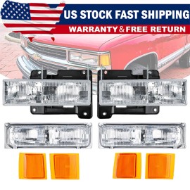 Unbranded For 1994-1998 Chevy Silverado C10 C/K 1500 2500 3500 Headlights w/Bumper Lamp