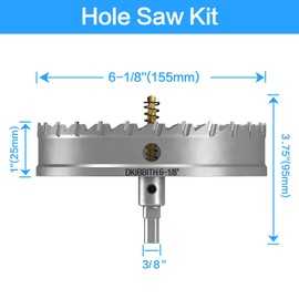 DKIBBITH TCT Hole Saw Set, 6-1/8"(156mm) Heavy Duty Tungsten Carbide Tipped Hole Cutters for Stainless Steel, Copper, Iron, Brass, Plastic with Titanium-Plated Pilot Drill Bits