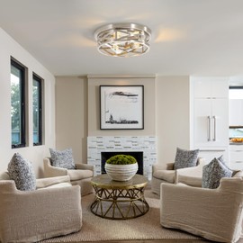 piano7797 13 inch Brushed Nickel Flush Mount Ceiling Light Fixtures,3-Light Modern Hallway Light Fixtures Ceiling, Brushed Nickel Light Fixture Ceiling Mount for Farmhouse,Kitchen, Bedroom 1 Pack