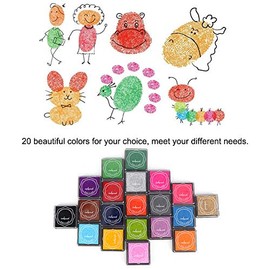 Pssopp Almohadilla de Tinta de 20 Piezas, Bonitos Sellos de Goma Coloridos para Bricolaje, Almohadillas de Sello de Aceite de Tinta Artesanal Lavables, Almohadillas de Tinta para Dedos para niños
