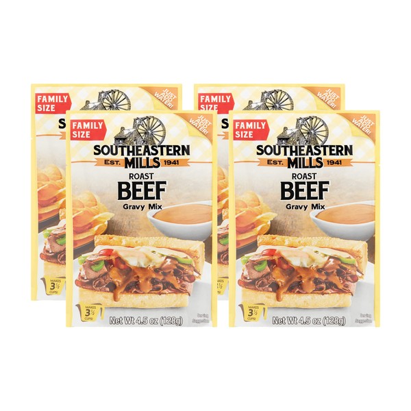 Southeastern Mills Gravy Mix, Roast Beef Gravy Mix, Custom Blend of Spices & Seasonings, Makes 3 ½ Cups of Gravy, Just Add Water 4.5 Ounce (Pack of 4)
