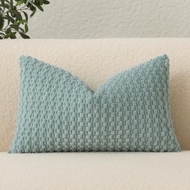 UGASA Velvet 12x20 Inch Lumbar Throw Pillow Cover, Both Sides Corduroy Striped, Soft Solid Decorative Rectangular Cushion Case for Couch/Bedroom/Car, 1 Piece, Aqua Green