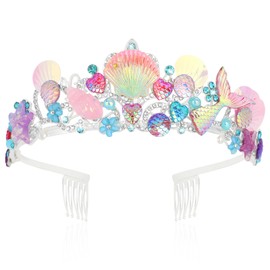BAHABY Mermaid Crown for Girls Little Mermaid Birthday Decorations Seashell Mermaid Tail Tiaras for Women Girls Mermaid Costume Princess Crown- Pink
