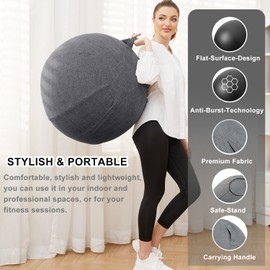 TokSay Exercise Ball Chair for Home Office - 25IN Yoga Ball with Leathaire Cover - Anti-Burst Stability Ball for Pregnancy, Balance & Active Sitting - Pump Included (Black)