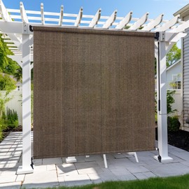KANAGAWA Outdoor Roller Shade 8'X6' Mocha Exterior Cordless Patio Roll Up Shades for Outside Pergola Porch, Outdoor Blinds for Patio
