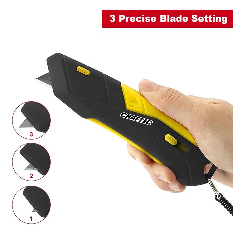 Craftec Retractable Utility Knife Box Cutter with Holster & Lanyard