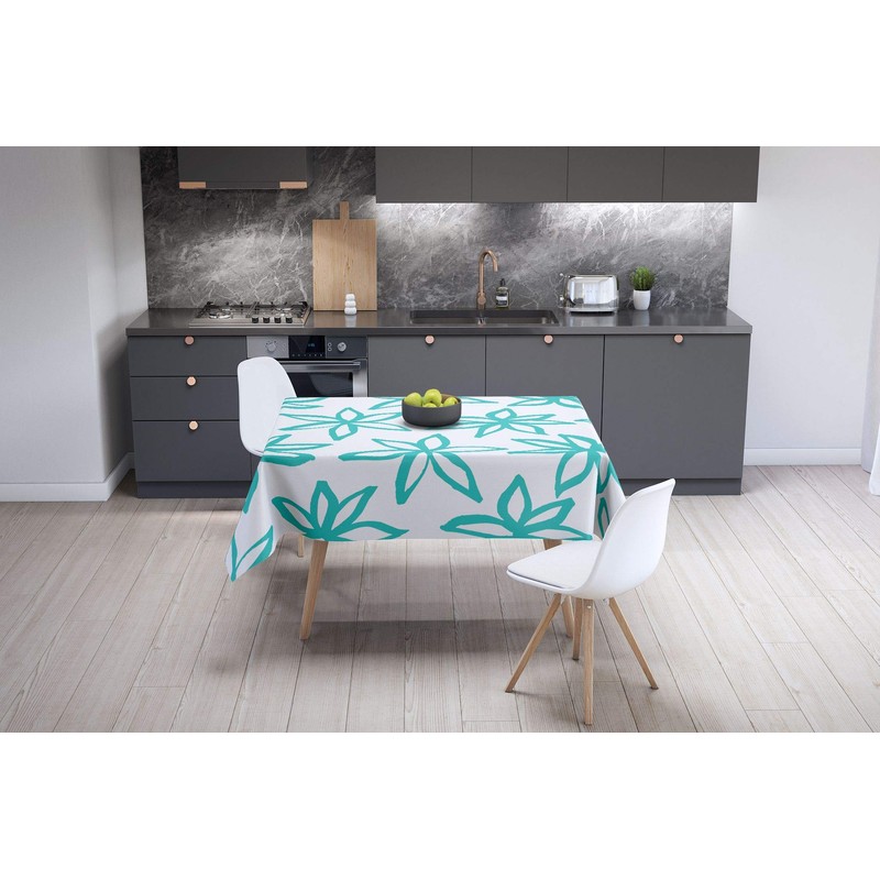 Bonamaison Kitchen Decoration Tablecloth Turquoise White 140 x 140 cm