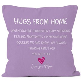 MONALET Purple Hugs from Home Dorm Throw Pillow Covers 18x18, Back to School Decor Pillow Cases Gifts for Classroom Teens Dorm Room Bedroom, Freshman College Square Pillowcases for Couch Bed Sofa