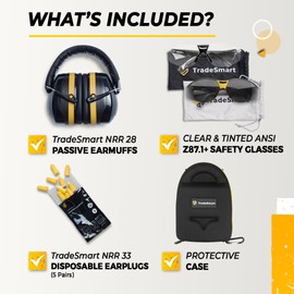TradeSmart Ear Protection for Gun Range & Eye Protection for Shooting + Firearm Confidence Course, 5x Earplugs and Hard Case