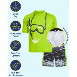 iXtreme - Juego de 2 protectores de erupción para niños, UPF 50+, de secado rápido, playera de natación y trajes de baño, protector de erupción para bebés (tamaños: 12M-14), anteojos de color