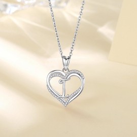 INFUSEU Necklace with Letters, Heart Pendant Necklace, Letter A-Z Alphabet Jewellery, Double Heart Initial Chains, Cubic Zirconia CZ for Women, Romantic Gifts for Girlfriend, 20 Inch Chain, Rose Gold