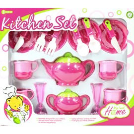 azimporter Deluxe Pink Tea Set For Kids With Tea Pots, Cups, Dishes And Kitchen Utensils