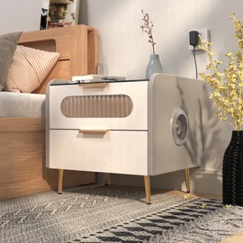 Smart Nightstand with Safe, Two-Drawer Multifunction LED Nightstand Modern End Table with 3 Color LED, Wireless Charging Station Bedside Table for Bedroom