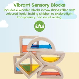 PlanToys® Water Blocks Wooden Montessori Sensory and STEM Building Toy | Light, Colour, Creativity and Fine Motor Skill Development | Eco Friendly Open Ended Learning Activity