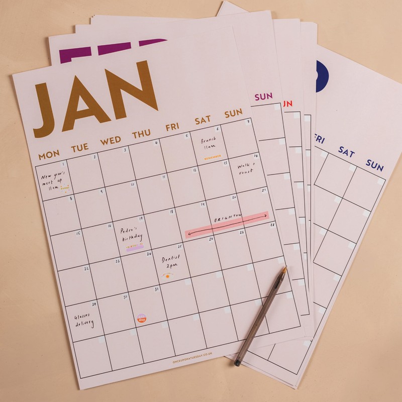 12x A3 Extra Large, Simply Bright Wall Planner - Undated,
