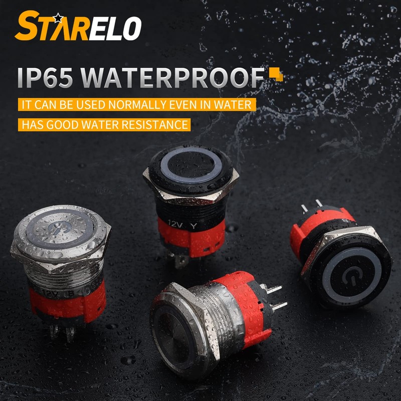 STARELO 10Amp 22MM 7/8'' Latching Push Button Switch 12V 1NO