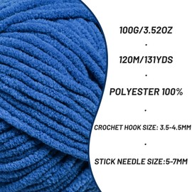 3 Packs Plush Chenille Chunky Crochet Yarn - Baby Yarn for Crocheting Soft - Velvet Yarns Knitting for Blankets Crafts - Fluffy Amigurumi Yarns 300g / 393yd (3 Blue)
