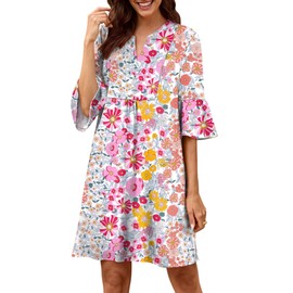 ANRABESS Women's Summer Casual Mini Dresses V Neck Ruffle Short Sleeve Shift Tunic Dress 2025 Beach Vacation Outfits Large