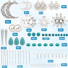 SUNNYCLUE 1 Box 10 Pair Turquoise Earring Making Kit Sun Star Moon Charms Lucky Energy Stone Bead Teardrop Round Turquoise Beads for Jewelry Making Kits Women Adults DIY Dangle Earrings Supplies