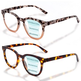 LianSan 2 Packs Progressive Multifocus Reading Glasses for Women - Ladies Near and Far Blue Light Blocking Computer Readers(Multicolor for 3ft,2.75x)